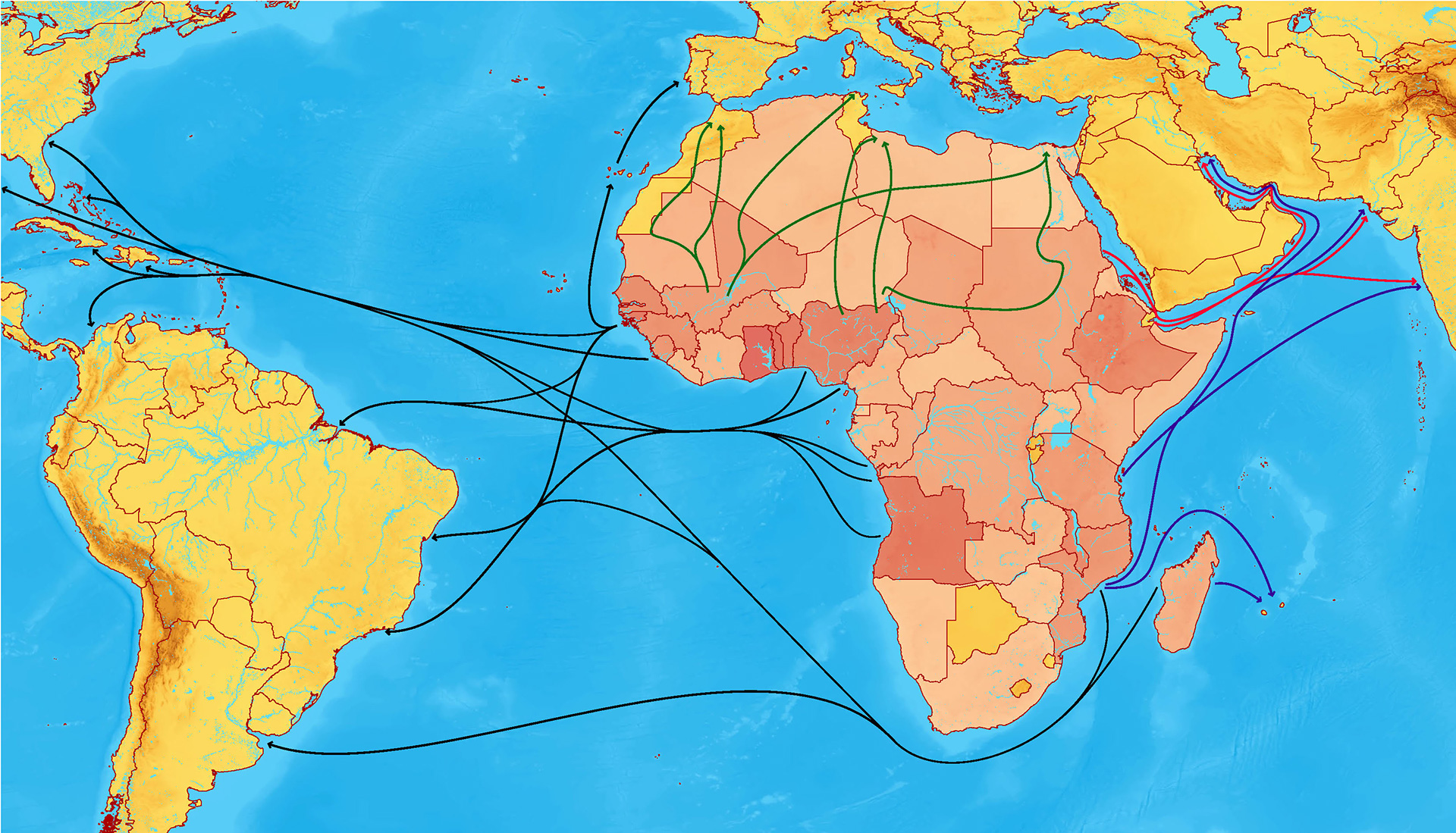Map: Routes of the slave trades out of Africa